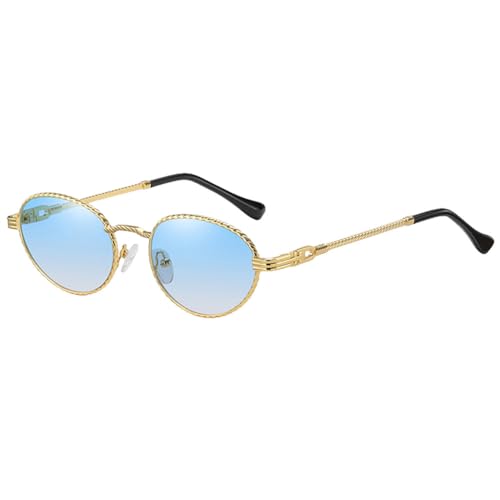 Gold Metall Oval Sonnenbrille Frauen Retro Lila Rosa Runde Sonnenbrille Für Männer Verlaufsglas Uv400 Outdoor Zubehör, Gold mit Blau, Einheitsgröße von MUTYNE