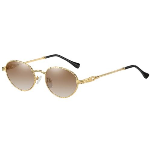 Gold Metall Oval Sonnenbrille Frauen Retro Lila Rosa Runde Sonnenbrille Für Männer Verlaufsglas Uv400 Outdoor Zubehör, Gold mit Braun, Einheitsgröße von MUTYNE