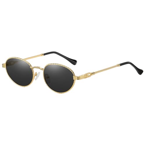 Gold Metall Oval Sonnenbrille Frauen Retro Lila Rosa Runde Sonnenbrille Für Männer Verlaufsglas Uv400 Outdoor Zubehör, Gold mit Schwarz, Einheitsgröße von MUTYNE