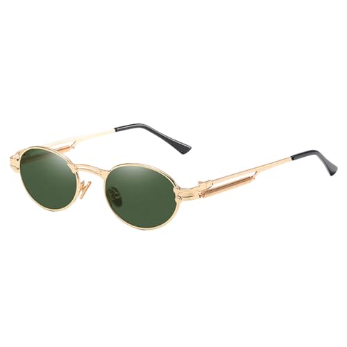 Gold Retro Runde Sonnenbrille Vintage Männer Sommer Metall Punk Sonnenbrille Für Frauen Oval Uv400, Gold mit Grün, Einheitsgröße von MUTYNE
