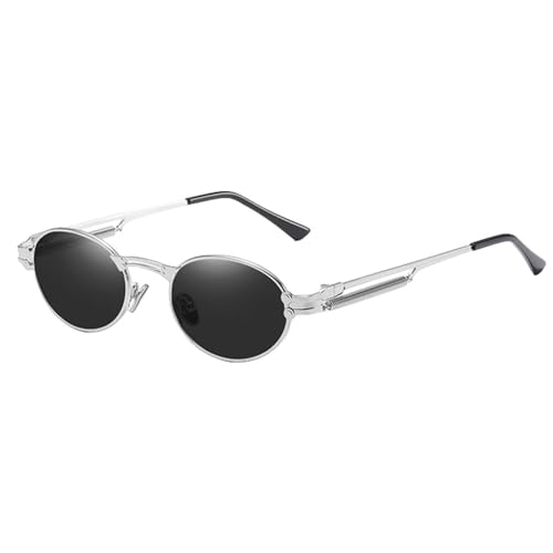 Gold Retro Runde Sonnenbrille Vintage Männer Sommer Metall Punk Sonnenbrille für Frauen Oval Uv400, Silber mit Schwarz, Einheitsgröße von MUTYNE