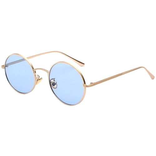 Gold Runde Metallrahmen Sonnenbrille Männer Retro Sommer Stil Frauen Rote Linse Sonnenbrille Unisex Gelb Rosa Schwarz, Gold mit Blau, Einheitsgröße von MUTYNE