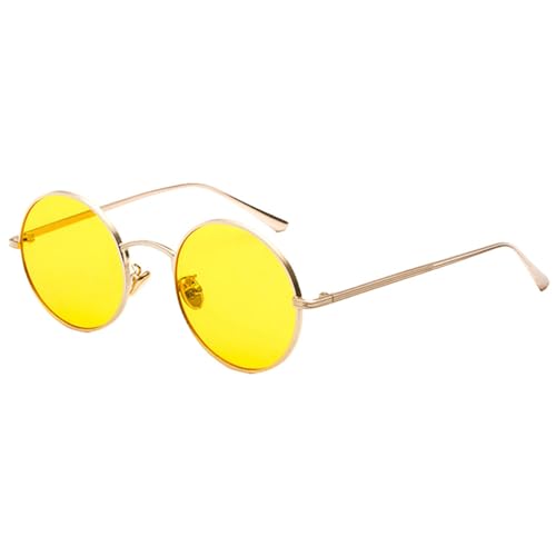 Gold Runde Metallrahmen Sonnenbrille Männer Retro Sommer Stil Frauen Rote Linse Sonnenbrille Unisex Gelb Rosa Schwarz, Gold mit Gelb, Einheitsgröße von MUTYNE