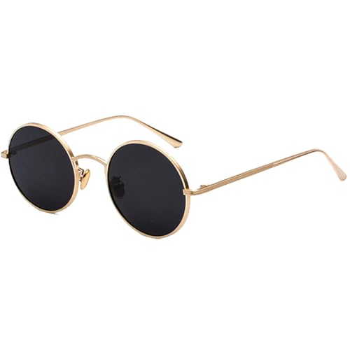 Gold Runde Metallrahmen Sonnenbrille Männer Retro Sommer Stil Frauen Rote Linse Sonnenbrille Unisex Gelb Rosa Schwarz, Gold mit Schwarz, Einheitsgröße von MUTYNE