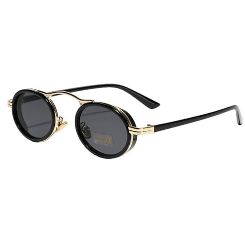 Kleine Sonnenbrille im Retro-Stil für Damen, Metall, Vintage, ovale Sonnenbrille für Herren, UV400, Blau, Braun, Gold mit Schwarz, Einheitsgröße von MUTYNE