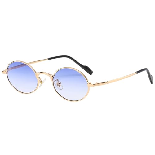 Kleine runde Sonnenbrille im Vintage-Stil für Damen, ovale Sonnenbrille aus goldenem Metall für Herren, UV400, modisch, Gold mit Blau, Einheitsgröße von MUTYNE
