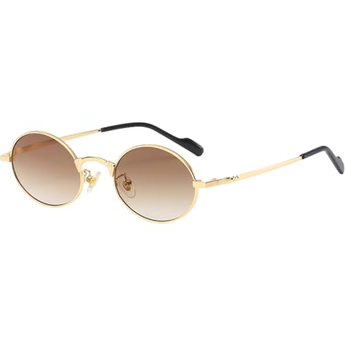 Kleine runde Sonnenbrille im Vintage-Stil für Damen, ovale Sonnenbrille aus goldenem Metall für Herren, UV400, modisch, Gold mit Braun, Einheitsgröße von MUTYNE