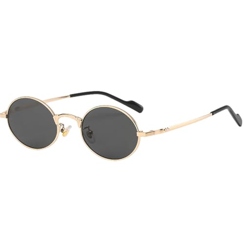 Kleine runde Sonnenbrille im Vintage-Stil für Damen, ovale Sonnenbrille aus goldenem Metall für Herren, UV400, modisch, Gold mit Schwarz, Einheitsgröße von MUTYNE