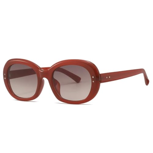 MUTYNE Beliebte Mode Oval Punk Nieten Herren Sonnenbrille Shades UV400 Retro Damen Rund (Rot Braun Braun) von MUTYNE