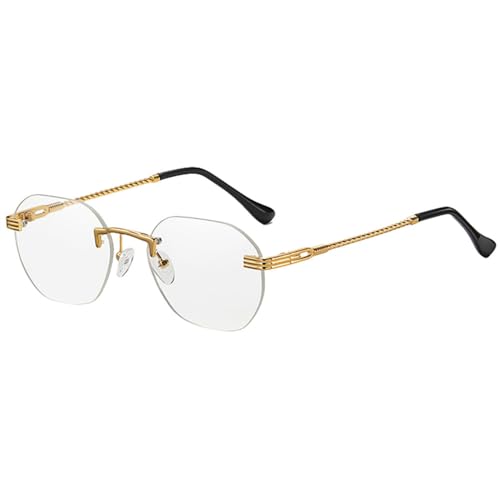 MUTYNE Braune rahmenlose Goldmetall-Damensonnenbrille, randlose Farbverlaufslinse, blaue modische Sonnenbrille für Herren, Uv400, Gold mit Klar, Einheitsgröße von MUTYNE