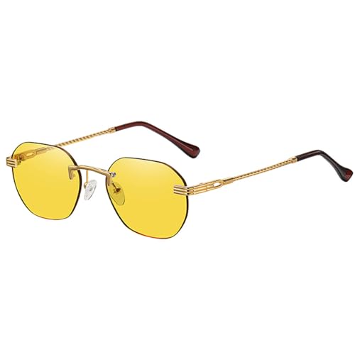 MUTYNE Braune rahmenlose goldene Metall-Damensonnenbrille, randlose Farbverlaufslinse, blaue modische Sonnenbrille für Herren, Uv400, Gold mit Gelb, Einheitsgröße von MUTYNE