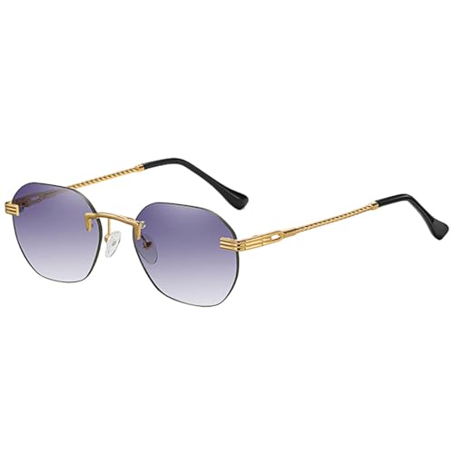 MUTYNE Braune rahmenlose goldene Metall-Damensonnenbrille, randlose Farbverlaufslinse, blaue modische Sonnenbrille für Herren, Uv400, Gold mit Grau, Einheitsgröße von MUTYNE