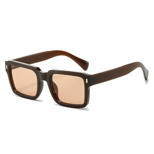 MUTYNE Damen Luxus-Sonnenbrille, modisch, quadratisch, UV400, Retro-Nieten-Dekoration, trendiger Herren-Punk (Braun-Champagner) von MUTYNE