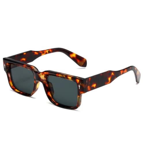 MUTYNE Fashion Square Herren Nieten Sonnenbrille Shades UV400 Retro Damen Sonnenbrille (Leopardengrau) von MUTYNE