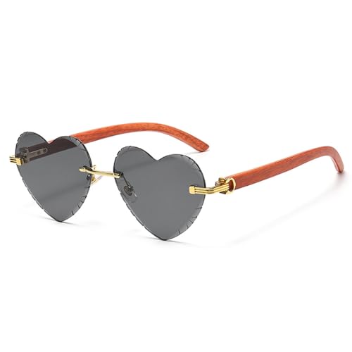 MUTYNE Herzförmige Damen-Sonnenbrille mit randlosem Metallrahmen, modische The Love Herren-Sonnenbrille zum Fahren, C01, Gold Schwarz, Einheitsgröße von MUTYNE