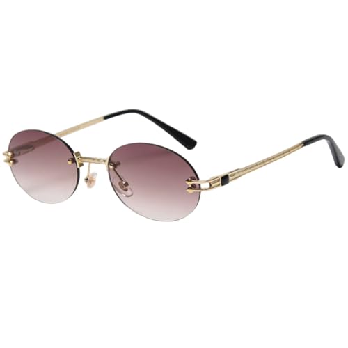 MUTYNE Kleine ovale Sonnenbrille verspiegelt Herren UV400 Retro randlose runde Sonnenbrille Vintage Damen Frühling Sommer,Gold mit Braun,Einheitsgröße von MUTYNE