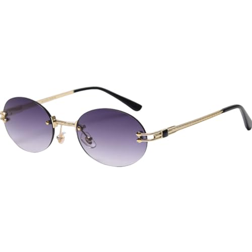 MUTYNE Kleine ovale Sonnenbrille verspiegelt Herren UV400 Retro randlose runde Sonnenbrille Vintage Damen Frühling Sommer,Gold mit Grau,Einheitsgröße von MUTYNE