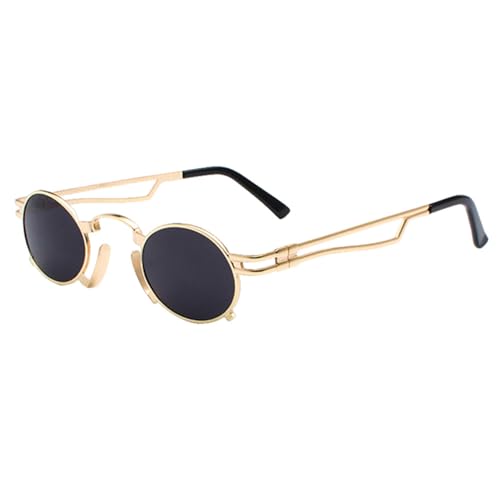 MUTYNE Kleine ovale Steampunk-Sonnenbrille für Herren, runder Metallrahmen, Gold, Schwarz, Rot, Herren-Sonnenbrille für Damen, Unisex, Uv400, Gold mit Schwarz, Einheitsgröße von MUTYNE