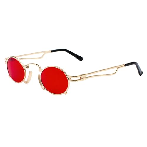 MUTYNE Kleine ovale Steampunk-Sonnenbrille für Herren, runder Metallrahmen, Gold, Schwarz, Rot, Herren-Sonnenbrille für Damen, Unisex, Uv400, Gold mit klarem Rot, Einheitsgröße von MUTYNE