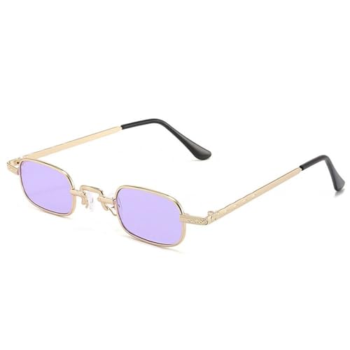 MUTYNE Kleine rechteckige Sonnenbrille für Damen und Herren, modischer Retro-Sonnenbrillen mit Metallrahmen, Vintage-Punk-Sonnenbrille, UV400-Schutz, Gold/Lila von MUTYNE