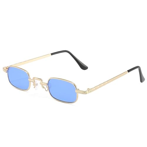 MUTYNE Kleine rechteckige Sonnenbrille für Damen und Herren, modischer Retro-Sonnenbrillen mit Metallrahmen, Vintage-Punk-Sonnenbrille, UV400-Schutz, Goldblau von MUTYNE