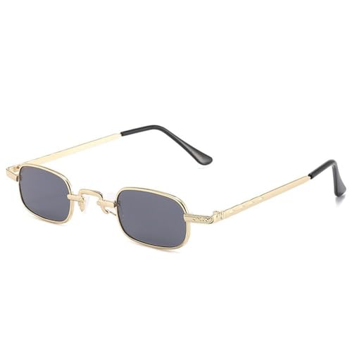 MUTYNE Kleine rechteckige Sonnenbrille für Damen und Herren, modischer Retro-Sonnenbrillen mit Metallrahmen, Vintage-Punk-Sonnenbrille, UV400-Schutz, Goldgrau von MUTYNE