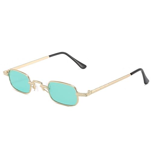 MUTYNE Kleine rechteckige Sonnenbrille für Damen und Herren, modischer Retro-Sonnenbrillen mit Metallrahmen, Vintage-Punk-Sonnenbrille, UV400-Schutz, Goldgrün von MUTYNE