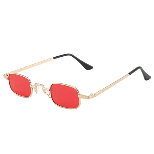 MUTYNE Kleine rechteckige Sonnenbrille für Damen und Herren, modischer Retro-Sonnenbrillen mit Metallrahmen, Vintage-Punk-Sonnenbrille, UV400-Schutz, Goldrot von MUTYNE