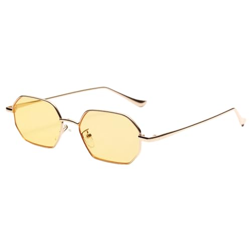 MUTYNE Kleine rechteckige Sonnenbrille für Herren, Metallrahmen, Polygon, Damen, rote Linse, Sonnenbrille für Herren, Gold, Uv400, Gold mit Gelb, Einheitsgröße von MUTYNE