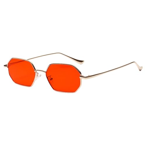 MUTYNE Kleine rechteckige Sonnenbrille für Herren, Metallrahmen, Polygon, Damen, rote Linse, Sonnenbrille für Herren, Gold, Uv400, Gold mit Rot, Einheitsgröße von MUTYNE