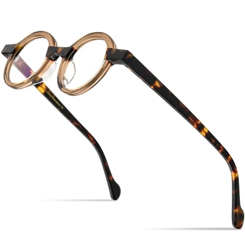 MUTYNE Mehrfarbige Acetat-Brillengestelle für Herren, Vintage, rund, für Damen, Brillen, transparent, braun, Einheitsgröße von MUTYNE