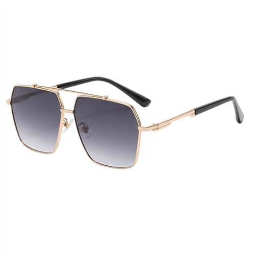 MUTYNE Metall-Sonnenbrille mit großem Rahmen für Herren, Doppelsteg, quadratische Sonnenbrille für Damen, modisch, Unisex, Braun, Grün, Uv400, Gold mit Grau, Einheitsgröße von MUTYNE