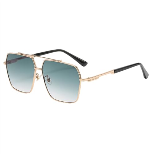 MUTYNE Metall-Sonnenbrille mit großem Rahmen für Herren, Doppelsteg, quadratische Sonnenbrille für Damen, modisch, Unisex, Braun, Grün, Uv400, Gold mit Grün, Einheitsgröße von MUTYNE