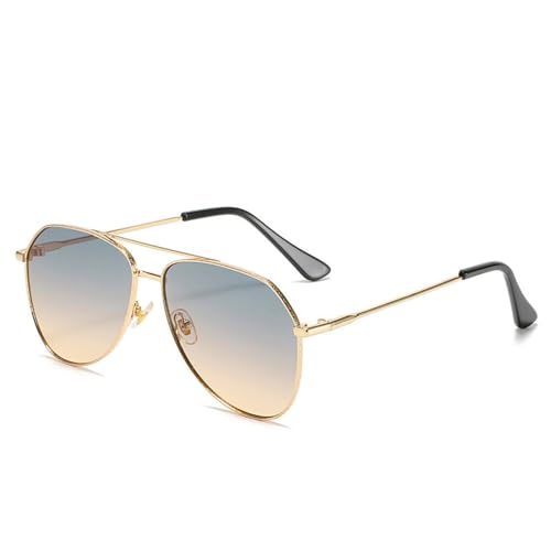 MUTYNE Modische Luxus-Sonnenbrille für Damen, für Damen und Herren, mit Farbverlauf, verspiegelte Sonnenbrille mit Metallrahmen, UV400, C5, Goldgrün, Einheitsgröße von MUTYNE