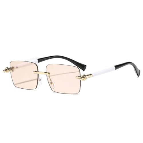 MUTYNE Modische quadratische randlose Damen-Sonnenbrille mit transparenten Ozean-Farbverlaufsgläsern, Herren-Sonnenbrille, UV400 (Champagner) von MUTYNE