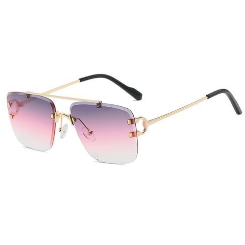 MUTYNE Modische randlose Sonnenbrille mit Spikes und Nieten, Vintage-Brille für Damen und Herren, C05 Grau Pink, Einheitsgröße von MUTYNE