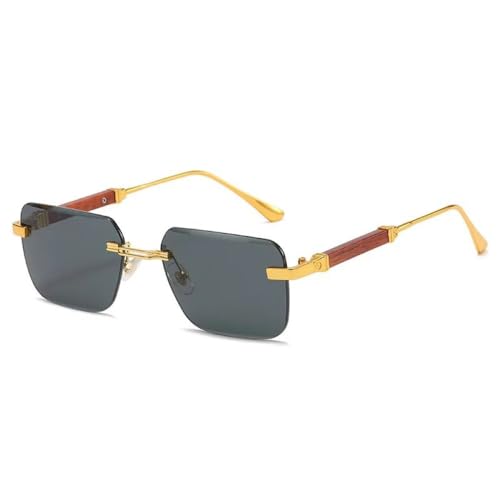 MUTYNE Modische rechteckige randlose Sonnenbrille für Damen, quadratisch, Vintage-Brille, luxuriöser Retro-Holzrahmen, Farbverlauf, Sonnenbrille, UV400, C1 von MUTYNE
