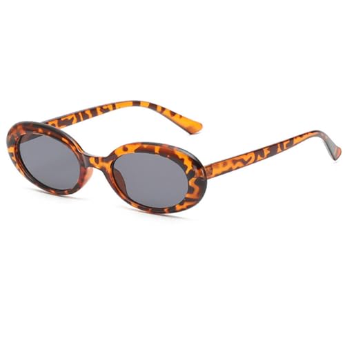MUTYNE Ovale Retro-Sonnenbrille mit kleinem Rahmen für Damen und Herren, Jelly-Farbe, Gothic-Brille, UV400, modische Sonnenbrille mit ovalem Spiegel, Leopardengrau, Einheitsgröße von MUTYNE