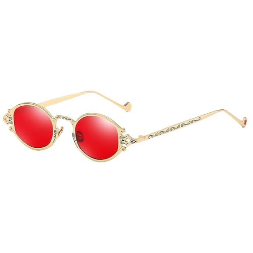 MUTYNE Ovale Sonnenbrille für Herren, Punk-Stil, rot, Sonnenbrille für Damen, Retro, rund, goldfarben, schwarzer Metallrahmen, UV400, Gold mit Rot, Einheitsgröße von MUTYNE