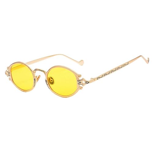 MUTYNE Ovale Sonnenbrille für Herren, Punk-Stil, rote Sonnenbrille für Damen, Retro, rund, goldfarben, schwarzer Metallrahmen, UV400, Gold mit Gelb, Einheitsgröße von MUTYNE