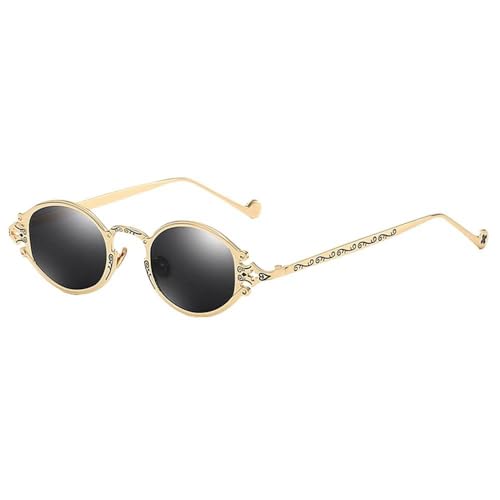 MUTYNE Ovale Sonnenbrille für Herren, Punk-Stil, rote Sonnenbrille für Damen, Retro, rund, goldfarben/schwarz, Metallrahmen, UV400, Gold mit Schwarz, Einheitsgröße von MUTYNE