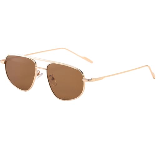 MUTYNE Ovale Sonnenbrille mit Metallrahmen für Herren, Doppelbrücke, Damen-Sonnenbrille, Uv400, Grüngold, Gold mit Braun, Einheitsgröße von MUTYNE