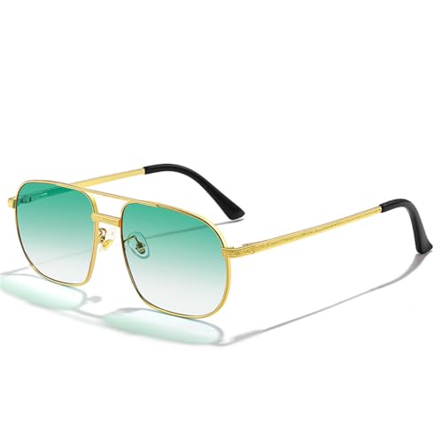 MUTYNE Polygon Fahrende Sonnenbrille Männliche Retro-Metallsonnenbrille Frauen Blauer Farbverlauf Doppelstegbrille UV400, C03 Gold Ozeangrün, Einheitsgröße von MUTYNE