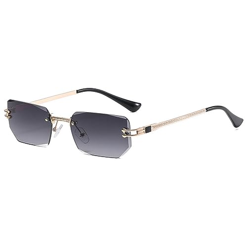 MUTYNE Polygon Randlose Sonnenbrille Herren Vintage Gold Schwarze Gläser Sonnenbrille Für Damen Rechteck UV400, C01 Gold Schwarz, Einheitsgröße von MUTYNE