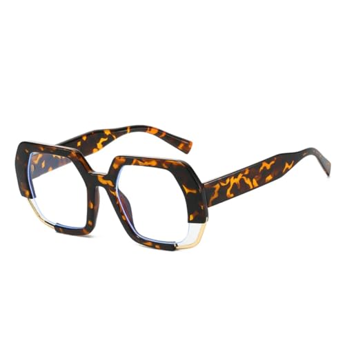 MUTYNE Polygon Square Sonnenbrille Damen Fashion Gradient Shades UV400 Herren Klare Linse Rahmen (Leopard klar) von MUTYNE