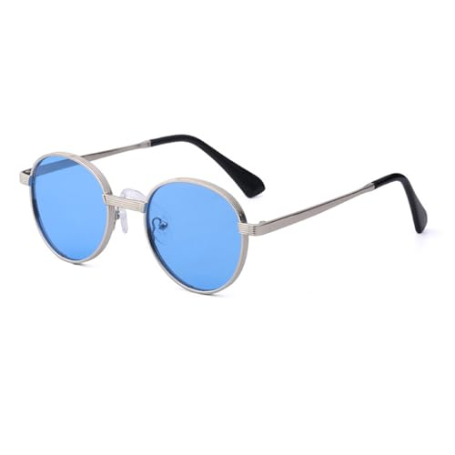 MUTYNE Punk-Sonnenbrille für Damen und Herren, Vintage, rund, zum Fahren, für Herren, UV400, Reisebrille, C03, Silberblau, Einheitsgröße von MUTYNE