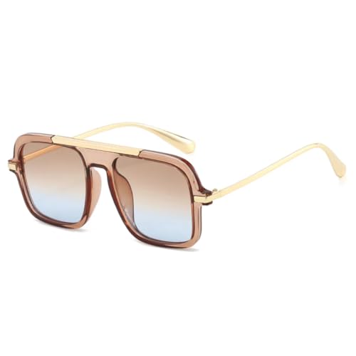 MUTYNE Quadratische Damen-Sonnenbrille, modische Sonnenbrille, UV400, Retro-Trend, Leopardenmuster, Farbverlauf, Herren (Champagner-Teeblau) von MUTYNE
