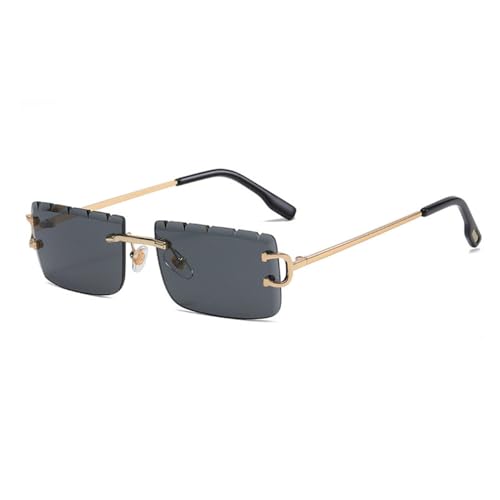 MUTYNE Quadratische Randlose Sonnenbrille Damen Mode Cut Edge Sonnenbrille Herren Retro Street Outdoor Style Trend Brillen UV400,C01 Gold Schwarz,Einheitsgröße von MUTYNE