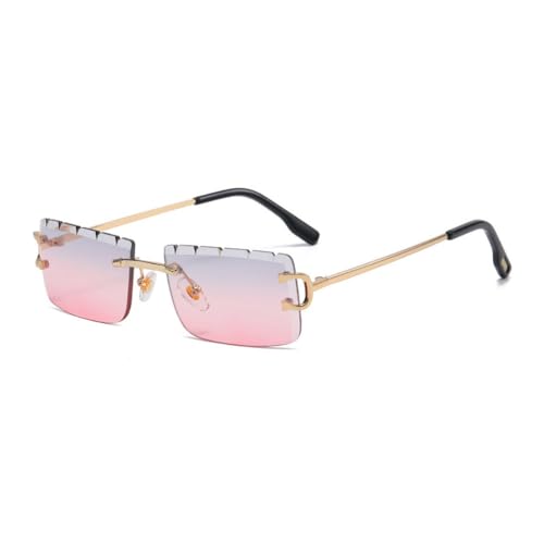 MUTYNE Quadratische Randlose Sonnenbrille Damen Mode Cut Edge Sonnenbrille Herren Retro Street Outdoor Style Trend Brillen UV400,C03 Gold Grau Rosa,Einheitsgröße von MUTYNE