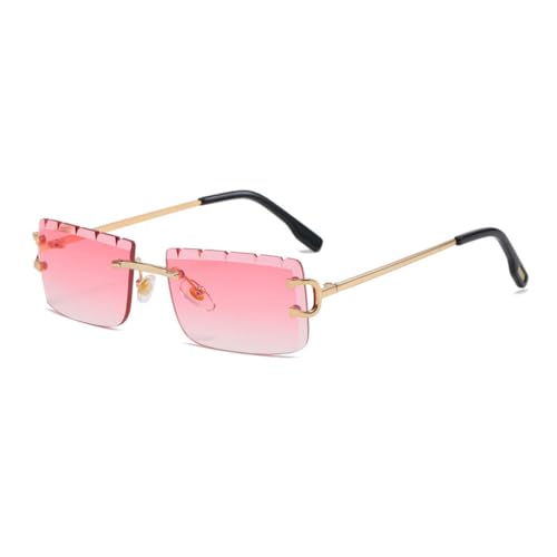 MUTYNE Quadratische Randlose Sonnenbrille Damen Mode Cut Edge Sonnenbrille Herren Retro Street Outdoor Style Trend Brillen UV400,C05 Gold Pink,Einheitsgröße von MUTYNE